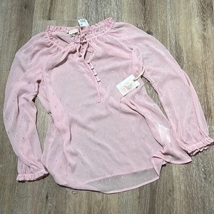 Pink Peasant Blouse Sheer Silver Sparkle Thread NEW size Med Jessica Simpson